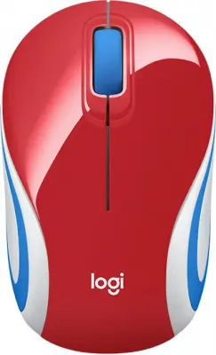 Мышь Logitech Mini M187 красный/белый/синий оптическая (1000dpi) беспроводная USB для ноутбука (2but)