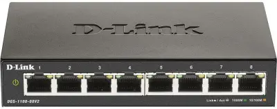 D-Link DGS-1100-08V2/A1A Настраиваемый L2 коммутатор с 8 портами 10/100/1000Base-T