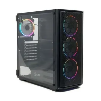 Powercase Корпус Attica Mesh M4 ARGB, Tempered Glass, 4х 120mm ARGB fan, fans controller & remote, черный, E-ATX  (CAMB-A4)