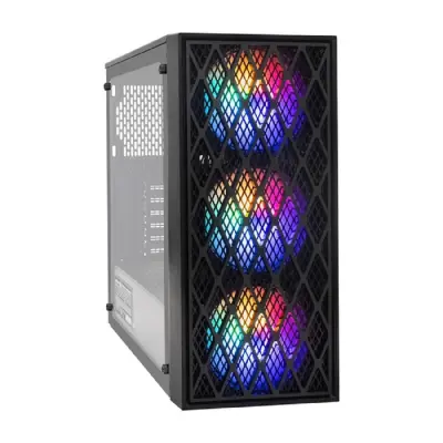 Exegate EX293018RUS Корпус Miditower ExeGate EVO-8243-NPX600 (ATX, БП 600NPX с вент 12 см, 2*USB+1*USB3.0, черный, 3 вент. с RGB подсветкой, боковая панель - закаленное стекло)