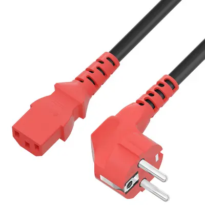 GCR PRO Кабель питания черный, 5.0m, евровилка угловая Schuko - С13, 3*0,75mm, медь, красные коннекторы