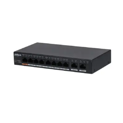 DAHUA DH-PFS3010-8GT-96 10-портовый гигабитный неуправляемый коммутатор с РоЕ, 8xRJ45 1Gb PoE, 2xRJ45 1Gb uplink, суммарно 96Вт, коммутация 20Гбит/с, MAC-таблица 4К, металл