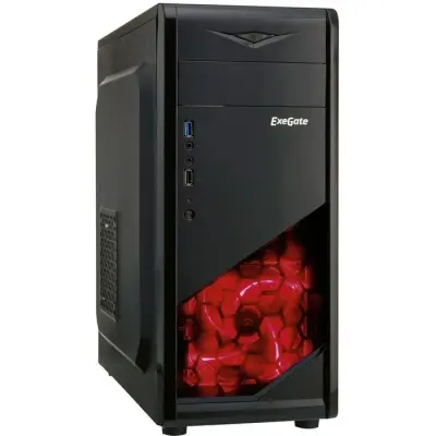 Exegate EX289684RUS Корпус Miditower ExeGate EVO-8207-NPX500 (ATX, БП 500NPX с вент. 12см, 1*USB+1*USB3.0, HD аудио, черный с красной подсветкой)