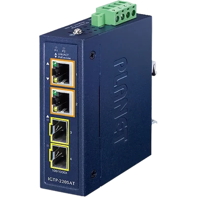 медиа конвертер/ PLANET IP30 Compact size 2-Port 100/1000X SFP + 2-Port 10/100/1000T 802.3at PoE+ Media Converter (-40~75 degrees C, dual 48~54V DC, max. 60W PoE budget)