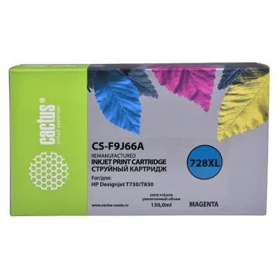 -/ Картридж струйный Cactus CS-F9J66A 728XL пурпурный (130мл) для HP DJ T730/T830