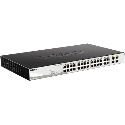 Коммутатор/ DGS-1210-28MP/F Smart L2 Switch 24х1000Base-T PoE, 4хCombo 1000Base-T/SFP, PoE Budget 370W, Compact CLI