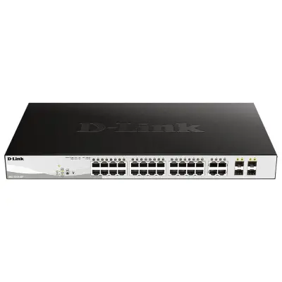 D-Link DGS-1210-28P/FL1A Управляемый L2 коммутатор с 24 портами 10/100/1000Base-T и 4 комбо-портами 100/1000Base-T/SFP (24 порта PoE 802.3af/at, РоЕ-бюджет 193 Вт)