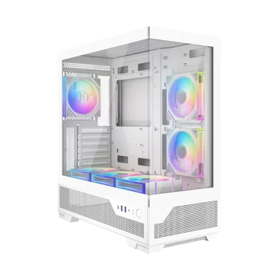 Корпус ПК без блока питания Case SAMA V43 White, Midi-Tower, TG, 6x120mm ARGB, 2xUSB 3.0 + 1xUSB 3.2 Type-C, ATX, mATX, mITX White