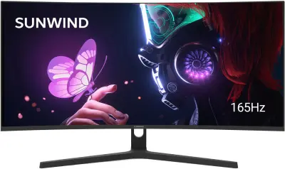 Монитор SunWind 34" SM-34QV401 черный VA LED 1ms 21:9 HDMI матовая 300cd 178гр/178гр 3440x1440 165Hz G-Sync DP WQ 5.6кг