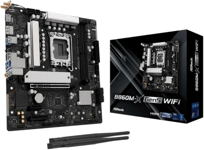 Материнская плата ASROCK B860M-X Gen5 WiFi, LGA1851, B860, 2*DDR5, 4*SATA, 2*M.2, 3*USB 3.2, 2*USB 2.0, Type-C, 2*PCIx16, 1*M.2 (Key E), HDMI+DP, mATX