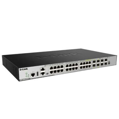 Коммутатор/ Управляемый L3 стекируемый коммутатор, 20x1000Base-T, 4x10GBase-X SFP+, 4xCombo 1000Base-T/SFP, защита от статического электричества до 6 кВ, CLI, порт управления 1000Base-T, консольный порт RJ-45, консольный порт mini-USB, 1xUSB, RPS, Alarm-п