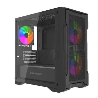 Powercase Корпус Mistral Micro X3B ARGB, Tempered Glass, 3x 120mm ARGB PWM Fan, чёрный, mATX  (CMMXB-A3)