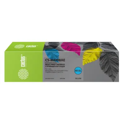 -/ Картридж струйный Cactus CS-M0J98AE 991XL желтый (250мл) для HP PW 755dn/MFP774dn/779dn/Pro750dw/772