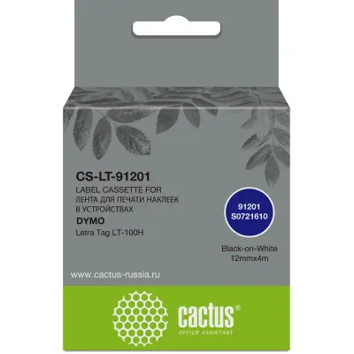 -/ Картридж ленточный Cactus CS-LT-91201 91201 черный/белый для Dymo Letra Tag LT-100H