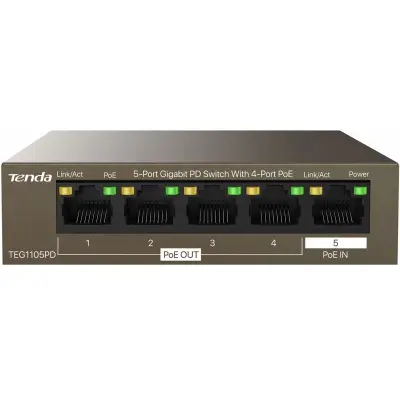 Коммутатор/ Tenda TEG1105PD 5-Port Gigabit PD Switch With 4-Port PoE