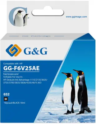 Картридж струйный G&G GG-F6V25AE 652 черный (18мл) для HP IA 1115/2135/3635/4535/3835/4675