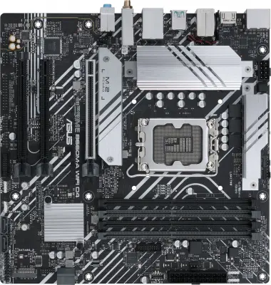 ASUS PRIME B660M-A WIFI D4 (Socket 1700, mATX, 4xDDR4(128GB), 2xHDMI 2.1/DP, 1xPCIe 4.0x16/2xPCIe 3.0x16, 1xLAN, Wi-Fi, BT, 4xSATA 6Gb/s, 2xM.2, 2xUSB 3.2, 4xUSB 2.0, 1xPS/2)