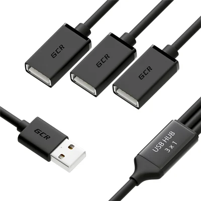 GCR USB Hub на 3 порта, 1.2m, гибкий, AM / 3 х AF, черный