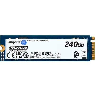 Твердотельный накопитель/ Kingston SSD DC2000B 240GB, M.2 22x80mm, NVMe, PCIe Gen 4x4, 3D TLC, R/W 4500/400MB/s, IOPs 260 000/18 000, TBW 175, DWPD 0.4 (12 мес)