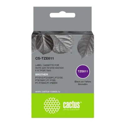 -/ Картридж ленточный Cactus CS-TZE611 TZe-611 черный для Brother 1010/1280/1280VP/2700VP