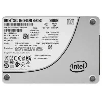 Intel SSD D3-S4520 Series, 960GB, 2.5" 7mm, SATA3, TLC, SSDSC2KB960GZ01(1Z)