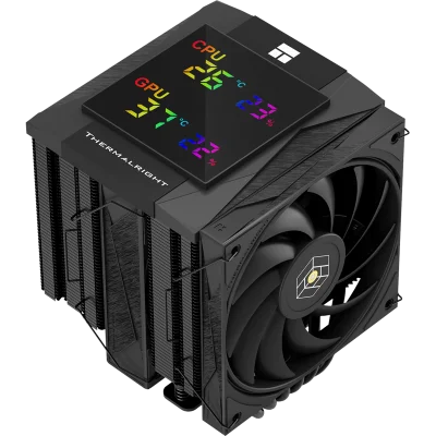 Кулер для процессора/ CPU Cooler Thermalright Royal Knight 120 Digital Black (4-pin PWM, LED temp., 162mm, Ni/Cu, 6x6mm, 2x120mm, 80.45CFM/56.36CFM, 29.4dBA/28.4dBA, 2150RPM/1900RPM, S: 1200, 1700, 1851, 115X, 2011, 2066, AM4, AM5, black)