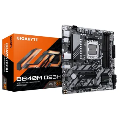 Gigabyte B840M DS3H {Socket AM5, AMD B840, 4xDDR5-5200, HDMI+DP+DP, 2xPCI-Ex16, 4xSATA3(RAID 0/1/10), 2xM.2, 8 Ch Audio, 1x2,5GLan, (4+4)xUSB2.0, (2+2)xUSB3.2, (1+1)xUSB Type-C™, 1xPS/2, mATX} RTL
