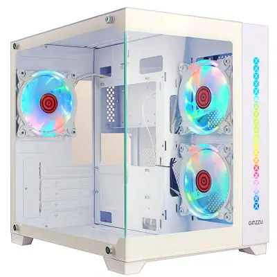 Ginzzu V490 RGB подсветка, контроллер CRC6, 3* 12R6 FAN 12CM RGB, закаленное стекло 1*USB 3.0,1*USB 2.0, AU Белый mATX
