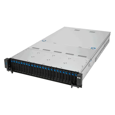 Серверная платформа/ ASUS RS521A-E12-RS24U, 2U, 1xSP5 (LGA 6096) 360W, 24x DDR5 6400, 24x 2.5'' (16 NVME+8 SAS/SATA) + 2x SATA rear, 2x M.2 22110 NVME, Up to 5 PCIe Gen5  + 1x OCP 3.0 x16, 1 x 2-Port 1GbE LAN, up to 4 single-slot or 2 double-slot GPU, 1+1