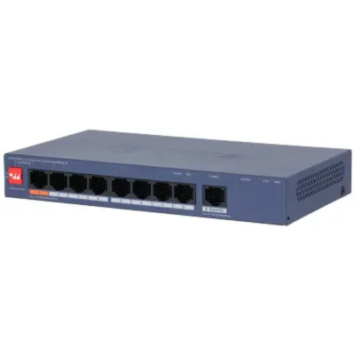 DAHUA DH-CS4009-8ET1GT-60 8-портовый PoE коммутатор облачный 8 RJ45 10/100Мбит/с (PoE/PoE+/Hi-PoE), 1 RJ45 10/100/1000Мбит/с (uplink); 60Вт