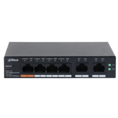 Коммутатор Dahua DH-CS4006-4ET-60 (L2) 4x100Мбит/с 2xКомбо(1000BASE-T/SFP) 30W управляемый