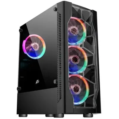 1STPLAYER D4-BK-4G6 Корпус DK D4 BLACK / ATX, tempered glass, metal mesh / 4x 120mm LED fans inc. / D4-BK-4G6
