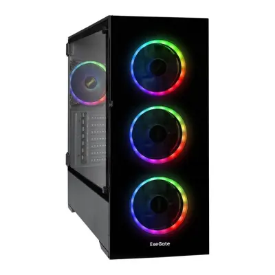 Exegate EX295114RUS Корпус Miditower ExeGate i3 MAX-PPH500 (eATX, БП 500PPH 80+Bronze 12см, 2*USB+1*USB3.0, HD аудио, черный, 4 вент. 12см с RGB подсветкой, контроллер + ПДУ, ARGB MB кабель, пылевые ф