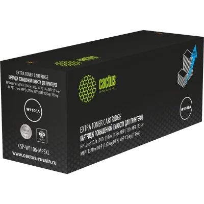 -/ Картридж лазерный Cactus CSP-W1106-MPSXL W1106A черный (10000стр.) для HP Laser 107a/107r/107w/135a MFP/135r MFP/135w MFP/137fnw MFP/137fwg MFP/MFP 135ag/135wg