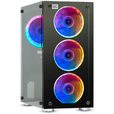 ExegateEX294382RUS Корпус Minitower ExeGate Mistery X2 (mATX, без БП, 2*USB+1*USB3.0, аудио, черный, 4 вент. 12см с RGB подсветкой, боковая панель - закаленное стекло)