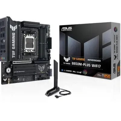 ASUS TUF GAMING B850M-PLUS WIFI7 (Socket AM5, mATX, 4xDDR5(256GB), DP/HDMI, 1xPCIe 5.0x16/1xPCIe 4.0x16/1xPCIe 4.0x1, 1xLAN (2.5GbE), Wi-Fi, BT, 4xSATA 6Gb/s, 3xM.2, 1xType-C, 7xUSB 3.2, 4xUSB 2.0)