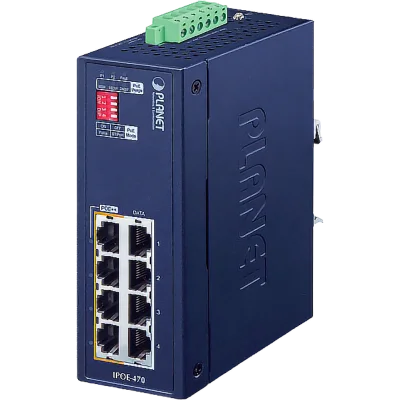 Инжектор/ PLANET IPOE-470 IP30 Industrial 4-port 10/100/1000T 95W 802.3bt PoE++ Injector Hub (240 Watts PoE budget, PoE Usage LED, BT&PoH/Force DIP switch, -40~75 degrees C, dual 48V~54V DC)