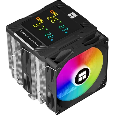 Кулер для процессора/ CPU Cooler Thermalright Peerless Assassin 120 Digital Black ARGB (4-pin PWM, LED temp., 162mm, Ni/Cu, 6x6mm, ARGB, 2x120mm, 88.89CFM, 25.6dBA, 1850RPM, S: 1851, 1700, 1200, 115X, AM5, AM4, black)