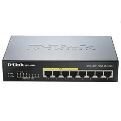 D-Link DGS-1008P/E1A Неуправляемый коммутатор с 8 портами 10/100/1000Base-T (4 порта PoE 802.3af/at, PoE-бюджет 80 Вт)