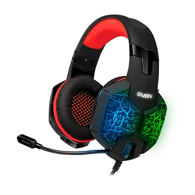 Игровые наушники с микрофоном SVEN AP-U988MV, черный-красный (USB, LED, 7.1)