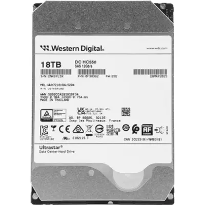 18Tb Western Digital Ultrastar DC HDD Server (3.5in 26.1MM 18000GB 512MB 7200RPM SAS ULTRA 512E SE P3 DC HC550), SKU: 0F38353