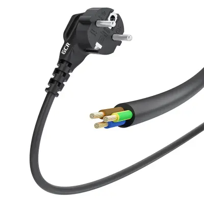 GCR PRO Кабель питания DIY черный, 0.5m, евровилка угловая Schuko - без разъема, 3*0,75mm, медь