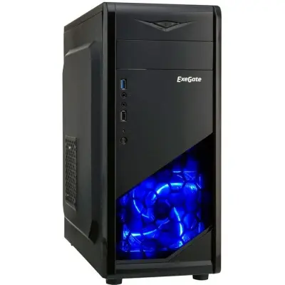 Exegate EX289683RUS Корпус Miditower ExeGate EVO-8205-NPX500 (ATX, БП 500NPX с вент. 12см, 1*USB+1*USB3.0, HD аудио, черный с голубой подсветкой)