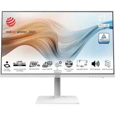 MSI Modern 27" MD272XPW {IPS 1920x1080 100Hz 1ms 1000:1 300cd 178/178 HDMI1.4 DisplayPort1.2 USB-C 2xUSB Speaker HAS Pivot White(white cable)}