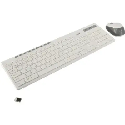 Клавиатура + мышь Genius Smart Slimstar 8230 WHITE {USB,1 мини-ресивер на оба устройства,104 кл кнопка SmartGenius,  мембранная,800-1600 DPI} [31340015402]