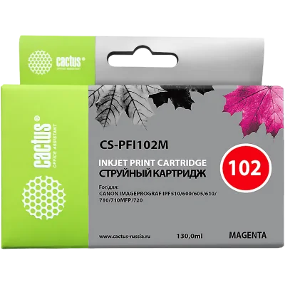 -/ Картридж струйный Cactus CS-PFI102M пурпурный (130мл) для Canon IP iPF500/iPF600/iPF700/MFP M40/iPF7