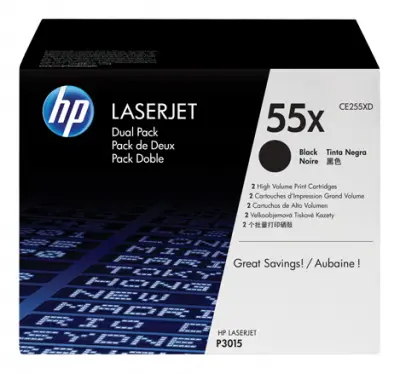 Картридж лазерный HP 55X CE255XD черный x2упак. (25000стр.) для HP LJ P3015d/P3015dn/P3015n/P3015x