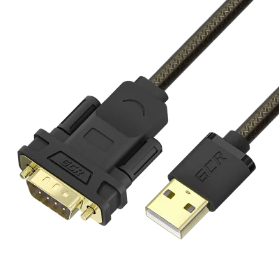 GCR Конвертер-переходник 3.0m PROF USB 2.0 AM / DB9 RS-232  c чипсетом PL2303GS, медь, черно-прозрачный, экран, армирование
