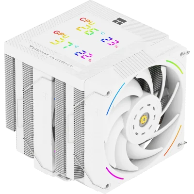 Кулер для процессора/ CPU Cooler Thermalright Phantom Spirit 120 Digital SNOW (4-pin PWM, LED temp., 160mm, Ni/CU, 7x6mm, ARGB, 2x120mm, 69CFM, 27dBA, 2150RPM, S: 1851, 1700, 1200, 115X, AM5, AM4, white)