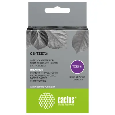 -/ Картридж ленточный Cactus CS-TZE731 TZe-731 черный для Brother PT-P1010, PT-P700, P750W, P900W, P950